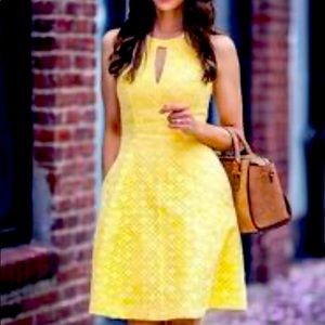 White House Black Market yellow, embroidered dress